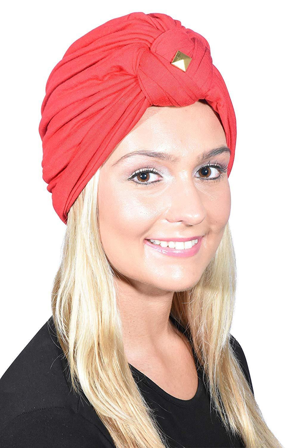 Landana Headscarves Turbans for Women with Twist/Knot Front and Gold Stud