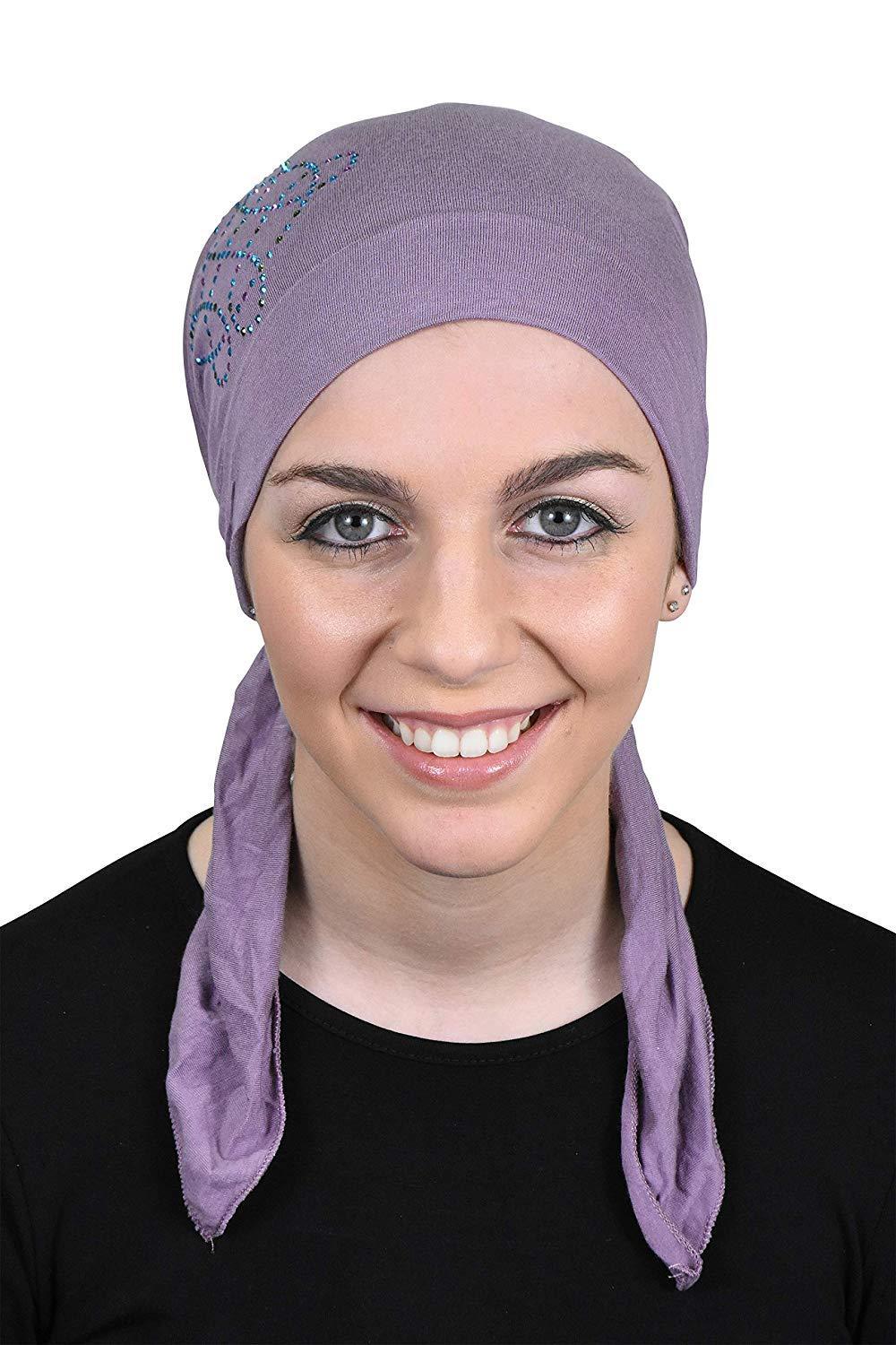 Pretied Head Scarf Chemo Cap Modesty - Swirl Applique