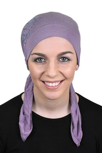 Pretied Head Scarf Chemo Cap Modesty - Swirl Applique