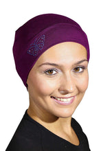 Load image into Gallery viewer, Landana Headscarves Blue Stud Butterfly Chemo Sleep Cap Beanie