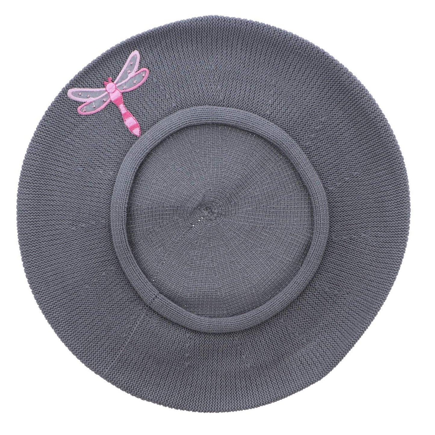 Landana Headscarves Beret with Light Pink Dragonfly Applique-Blue