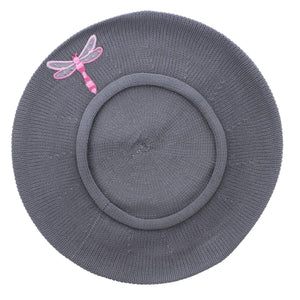 Landana Headscarves Beret with Light Pink Dragonfly Applique-Blue