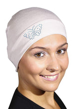 Load image into Gallery viewer, Landana Headscarves Blue Stud Butterfly Chemo Sleep Cap Beanie