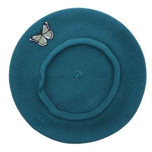 Green Butterfly on Beret for Women 100% Cotton-Green