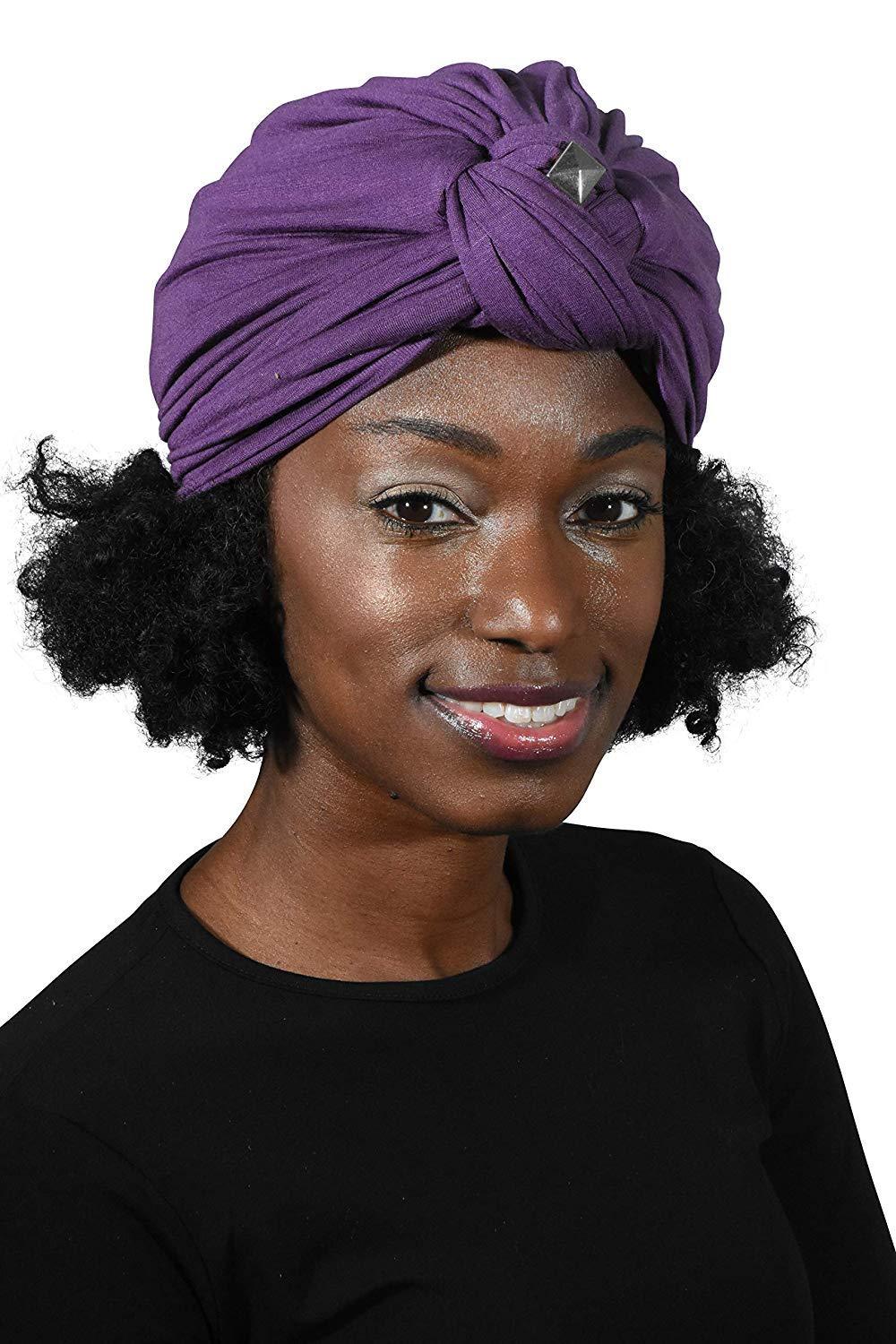 Landana Headscarves Turbans for Women with Twist/Knot Front and Silver Stud