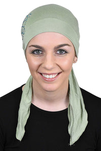 Pretied Head Scarf Chemo Cap Modesty - Swirl Applique