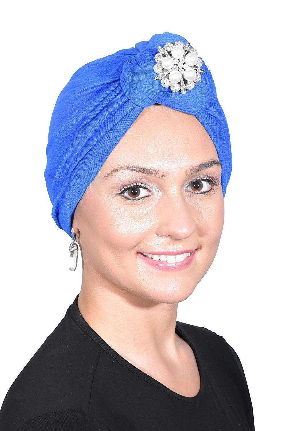 Ladies Headscarves Turban with Silver Pearl Diamond