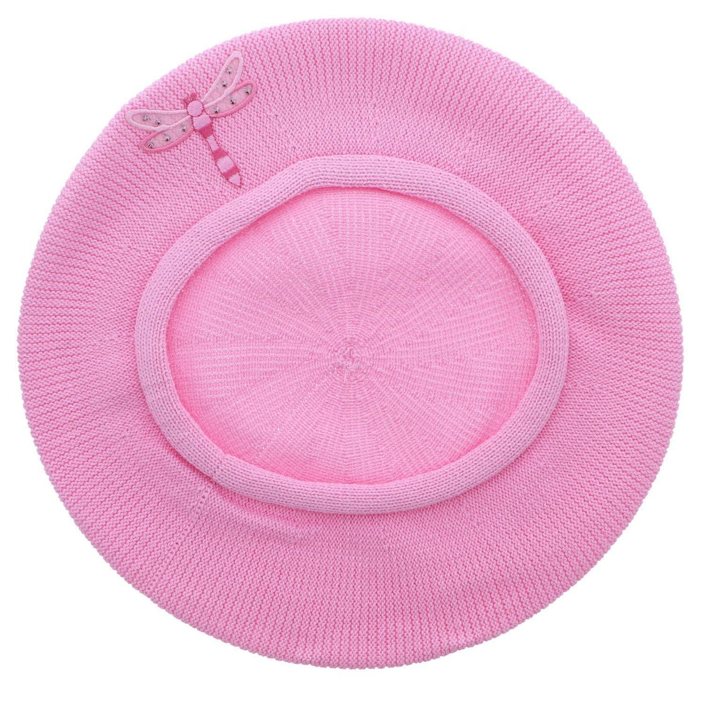 Landana Headscarves Beret with Light Pink Dragonfly Applique-Blue