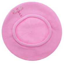 Load image into Gallery viewer, Landana Headscarves Beret with Light Pink Dragonfly Applique-Blue