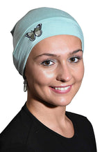 Load image into Gallery viewer, Landana Headscarves Ladies Chemo Hat with Green Butterfly Bling