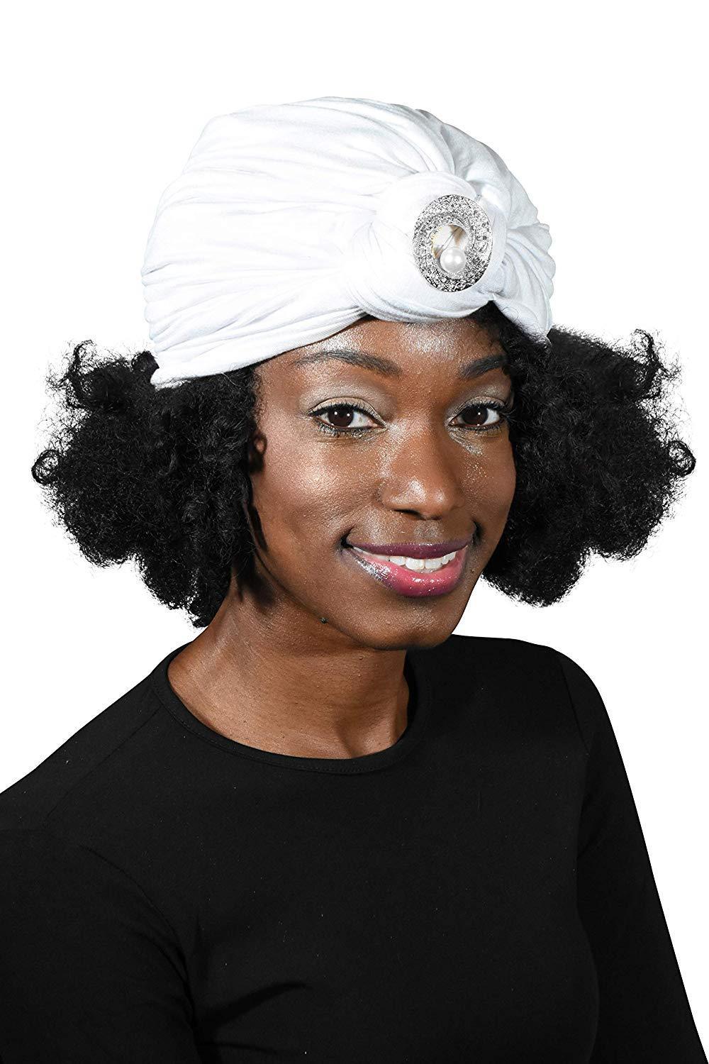 Ladies Headscarves Turban with Silver Pearl Circle