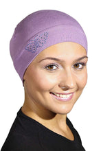 Load image into Gallery viewer, Landana Headscarves Blue Stud Butterfly Chemo Sleep Cap Beanie