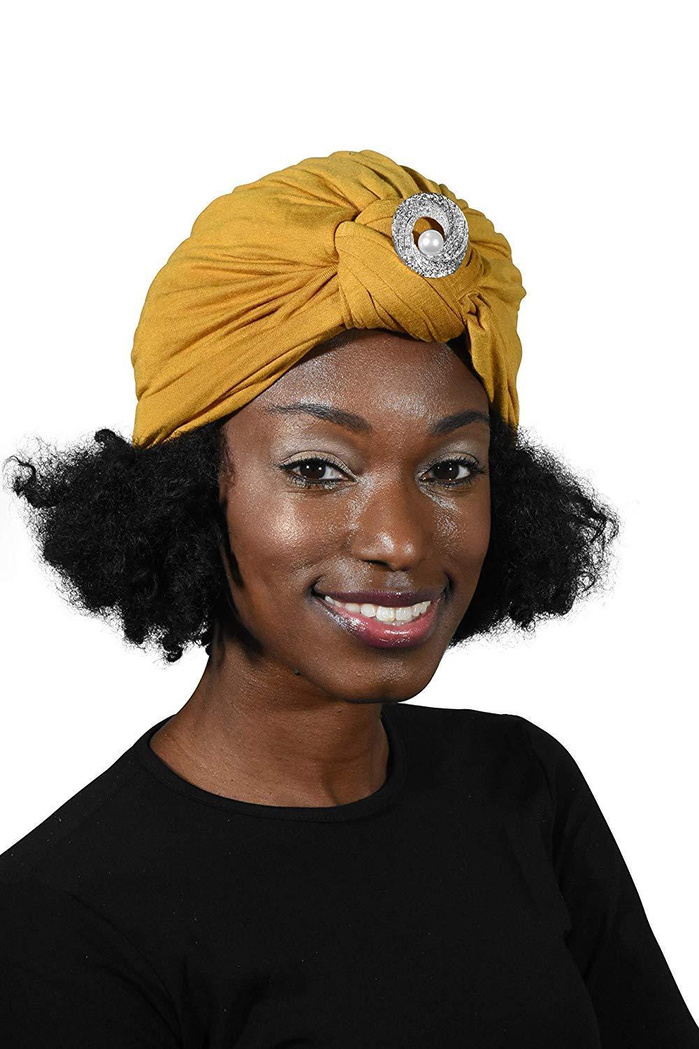 Ladies Headscarves Turban with Silver Pearl Circle