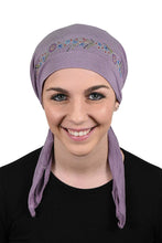 Load image into Gallery viewer, Pretied Headscarf Chemo Cap Modesty with Rhinestone Floral Band