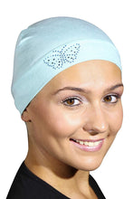 Load image into Gallery viewer, Landana Headscarves Blue Stud Butterfly Chemo Sleep Cap Beanie