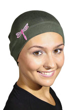 Load image into Gallery viewer, Landana Headscarves Chemo Beanie Sleep Cap Pink Dragonfly