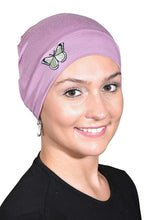 Load image into Gallery viewer, Landana Headscarves Ladies Chemo Hat with Green Butterfly Bling