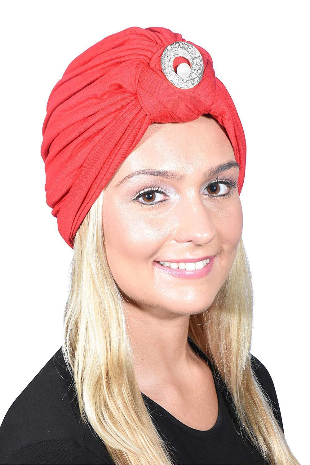 Ladies Headscarves Turban with Silver Pearl Circle