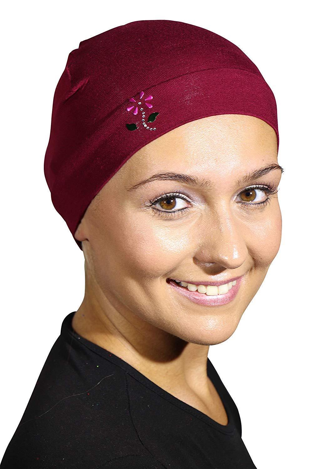 Landana Headscarves Soft Sleep Cap Comfy Women's Wig Liner & Hair Loss Cap with Small Stud Flower Applique