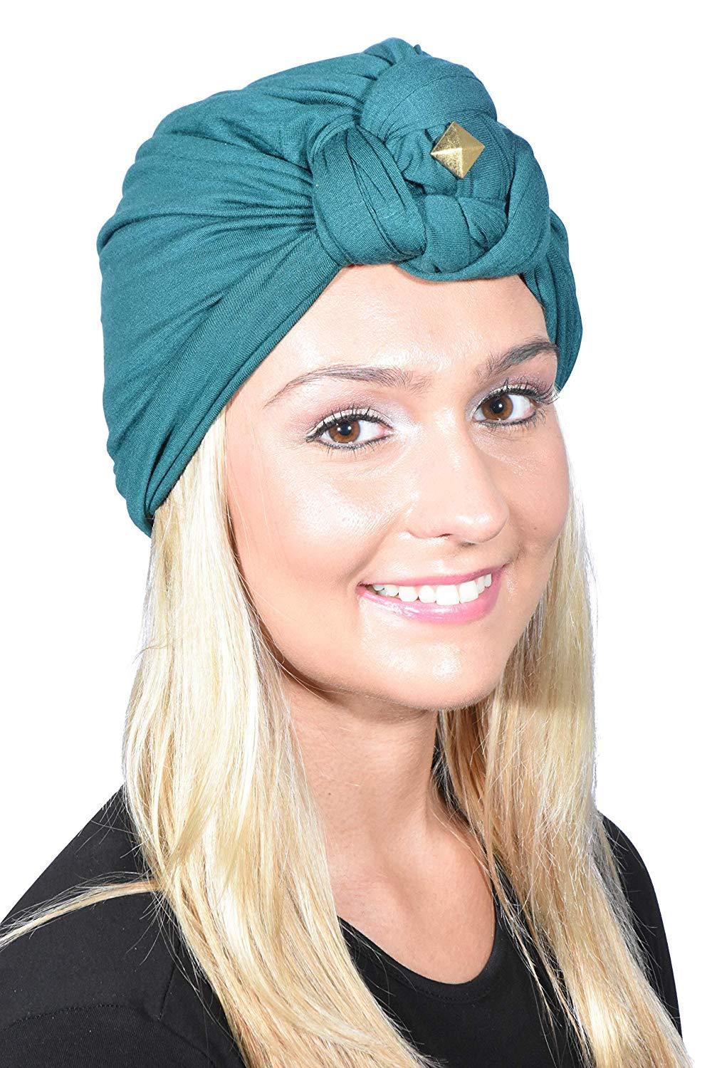 Landana Headscarves Turbans for Women with Twist/Knot Front and Gold Stud