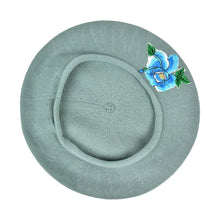 Load image into Gallery viewer, Blue Flower with Leaves Applique on Cotton Beret Womens Head Cover - Blue