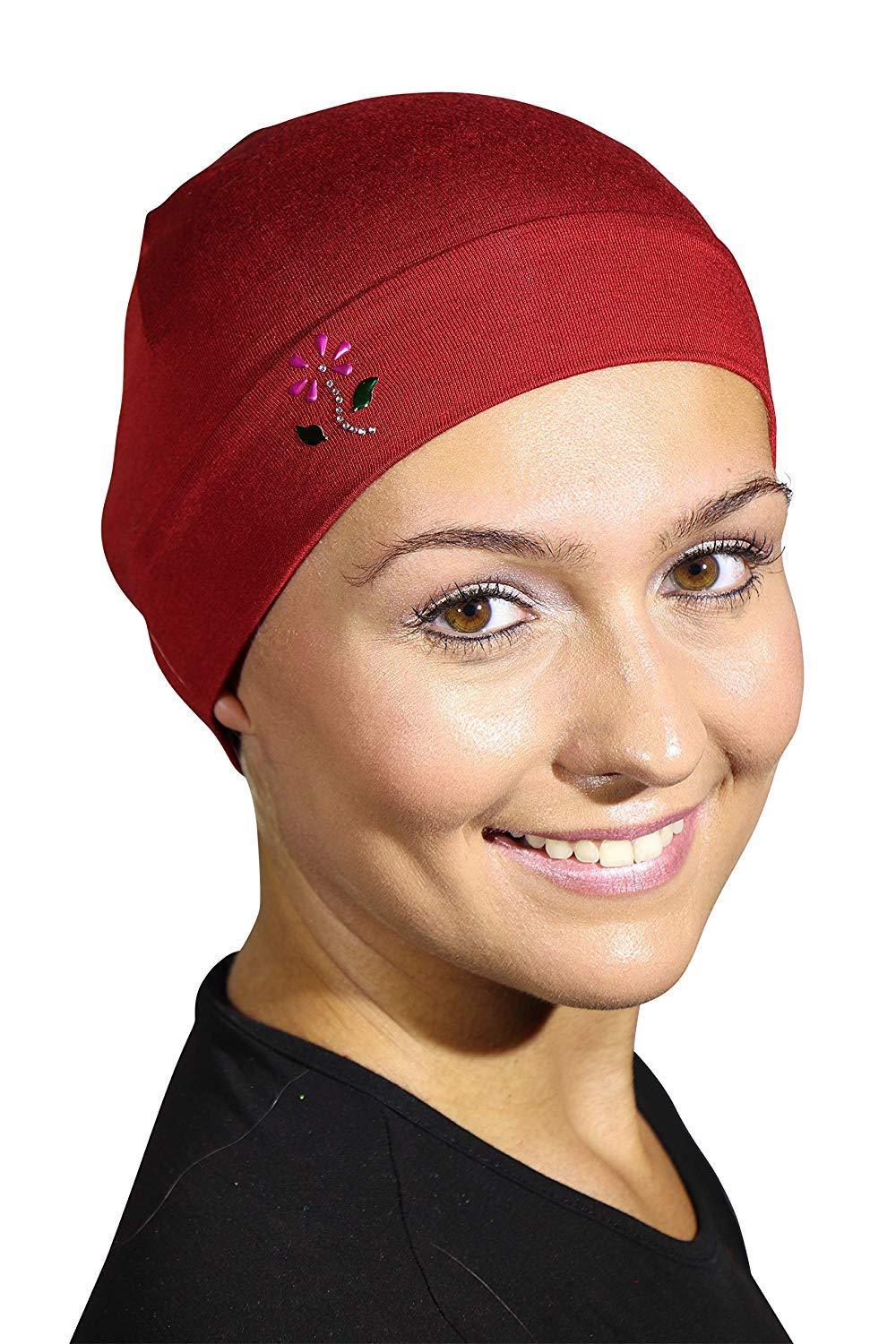 Landana Headscarves Soft Sleep Cap Comfy Women's Wig Liner & Hair Loss Cap with Small Stud Flower Applique