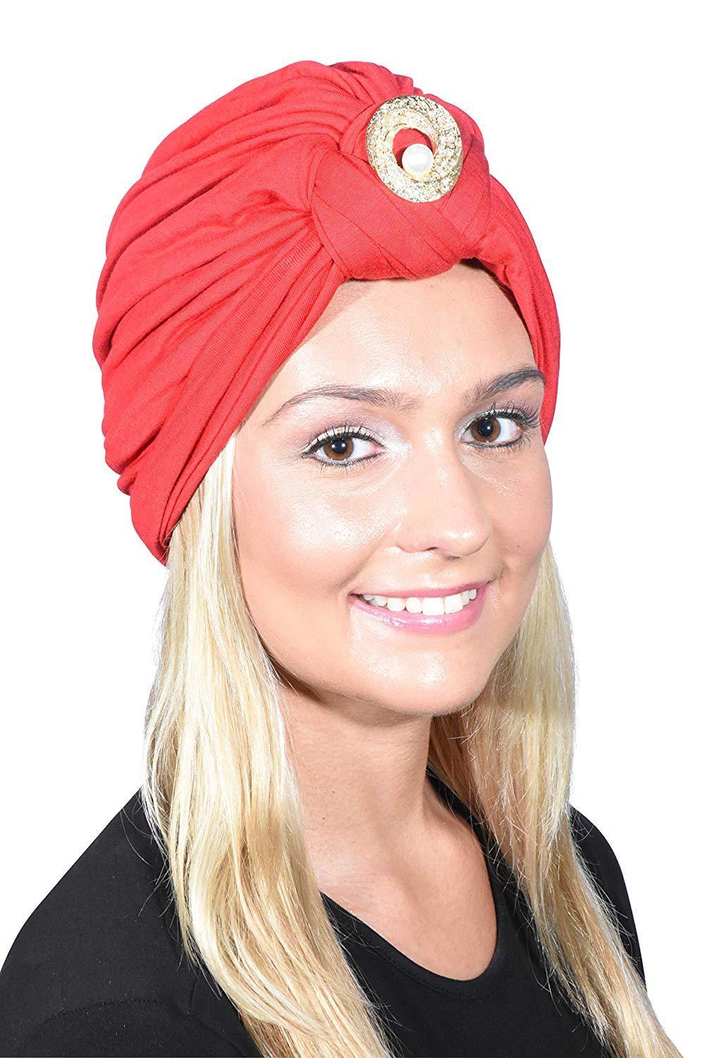 Ladies Headscarves Turban with Gold Pearl Circle