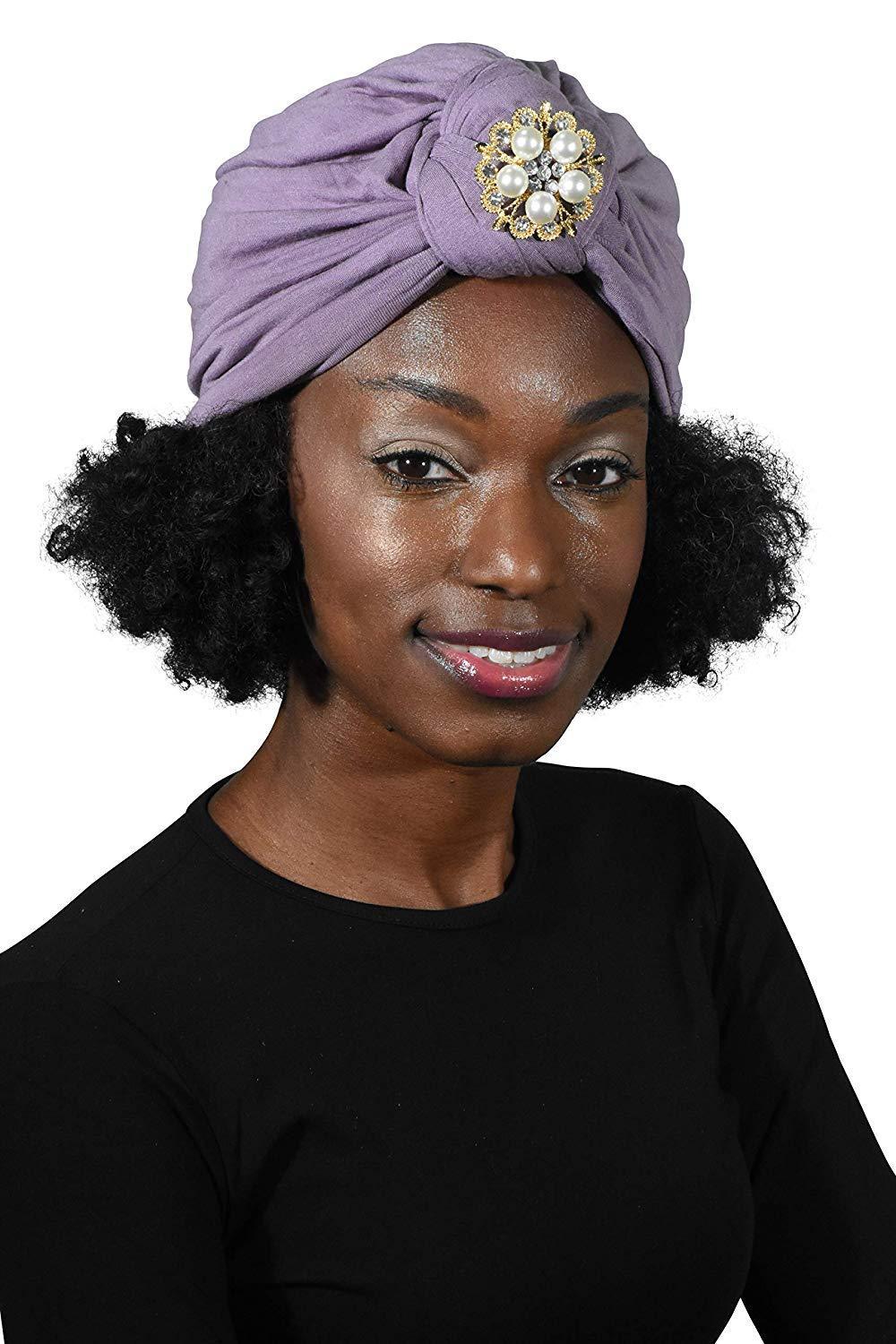 Ladies Headscarves Turban with Gold Pearl Diamond