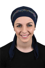 Load image into Gallery viewer, Pretied Headscarf Chemo Cap Modesty with Rhinestone Floral Band