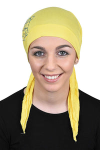 Pretied Head Scarf Chemo Cap Modesty - Swirl Applique