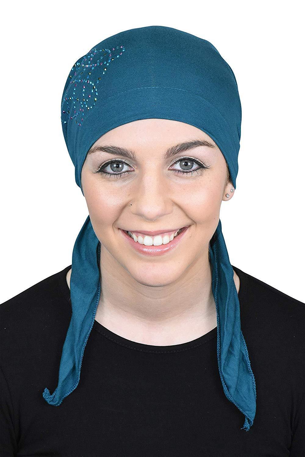 Pretied Head Scarf Chemo Cap Modesty - Swirl Applique