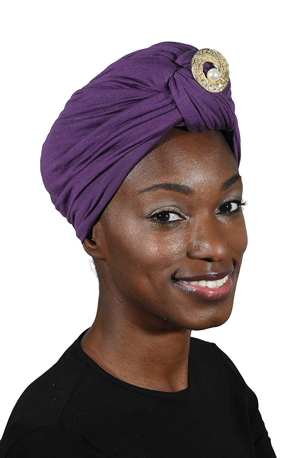 Ladies Headscarves Turban with Gold Pearl Circle