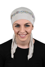 Load image into Gallery viewer, Pretied Headscarf Chemo Cap Modesty with Rhinestone Floral Band