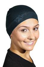 Load image into Gallery viewer, Landana Headscarves Blue Stud Butterfly Chemo Sleep Cap Beanie