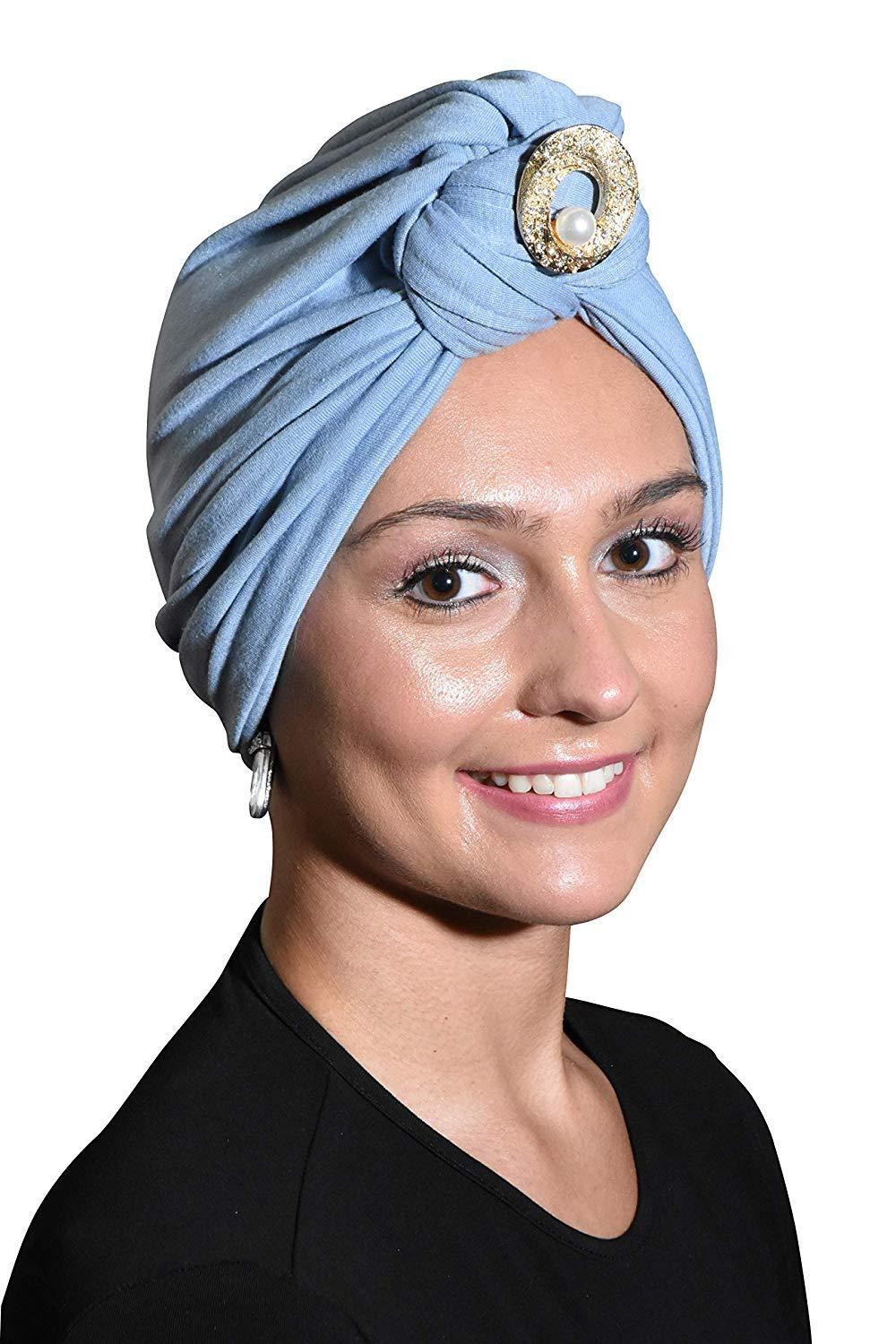 Ladies Headscarves Turban with Gold Pearl Circle