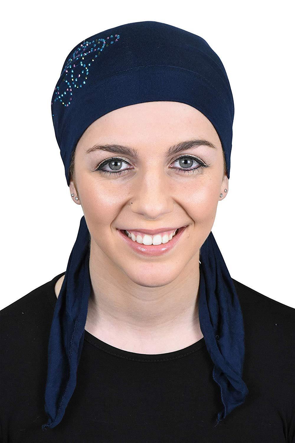 Pretied Head Scarf Chemo Cap Modesty - Swirl Applique