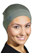 Load image into Gallery viewer, Landana Headscarves Blue Stud Butterfly Chemo Sleep Cap Beanie