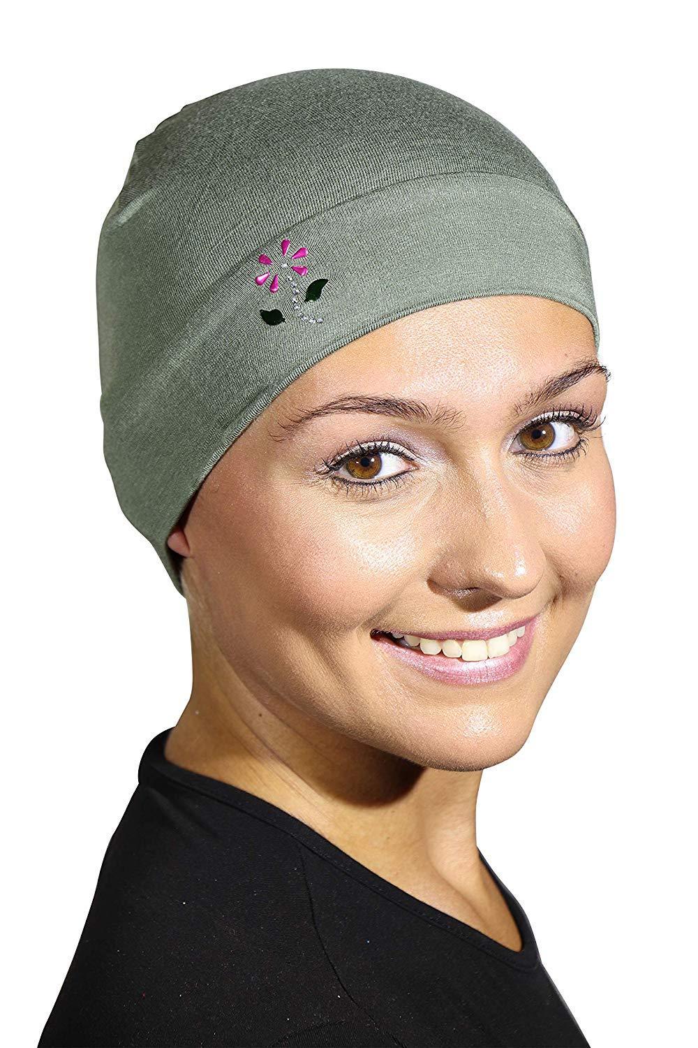 Landana Headscarves Soft Sleep Cap Comfy Women's Wig Liner & Hair Loss Cap with Small Stud Flower Applique