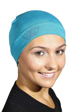 Load image into Gallery viewer, Landana Headscarves Blue Stud Butterfly Chemo Sleep Cap Beanie